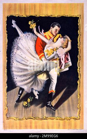 Poster teatrale, ufficiale militare e donna in un ballo da abito palla. Foto Stock