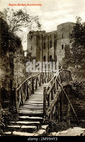 Rustic Bridge, Kenilworth Castle, Warwickshire. Foto Stock