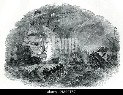 Guerre rivoluzionarie francesi, Battaglia navale del glorioso primo giugno 1794, la vittoria dell'ammiraglio Lord Howe sulla flotta francese. Foto Stock