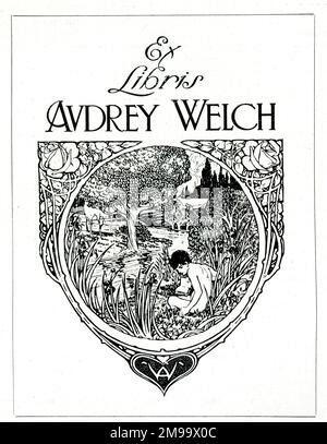 Targa del libro disegnata da Charles e Dawson per Audrey Welch. Foto Stock