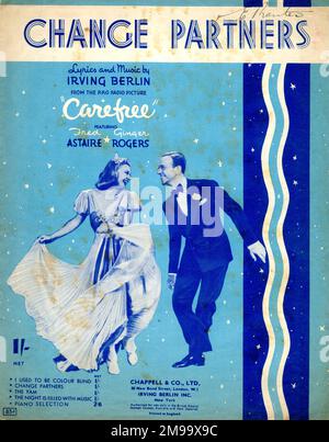 Copertina musicale, Change Partners, con Fred Astaire e Ginger Rogers, testi e musica di Irving Berlin dal film Carefree. Foto Stock