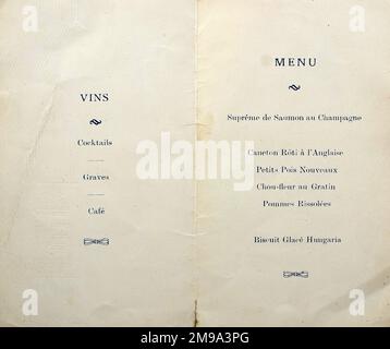 Football Writers' Association - 1st cena annuale, tenutasi presso l'Hungaria Restaurant, Dorland House, 14-18 Regent Street, Londra, SW1 il 23rd aprile 1948 - con la presentazione di 'una statuetta' al 'calciatore dell'anno'. Presidenza: Sig. Ivan Sharpe, presidente. Menu cena, pagine centrali. Foto Stock