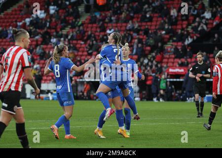 Sheffield, Regno Unito. 16th Jan, 2023. Sheffield, Inghilterra, gennaio 15th 2023 Claudia Walker 21 festeggia il punteggio durante Sheffield United contro Birmingham City a Bramall Lane, Sheffield. (Sean Chandler/SPP) Credit: SPP Sport Press Photo. /Alamy Live News Foto Stock