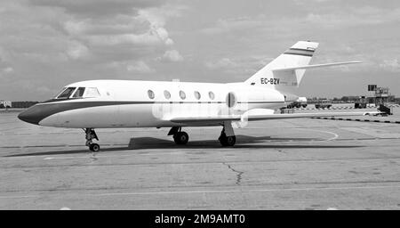 Dassault Falcon 20E EC-BZV (msn 253), della Segreteria dell'Aviazione civile, presso l'Aeroporto Internazionale di Madrid. Successivamente operata dalle forze aeree spagnole (Ejercito del Aire), come T.11-1 e TM.11-1. Foto Stock