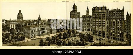 New York City Hall Square e Park Row, USA Foto Stock