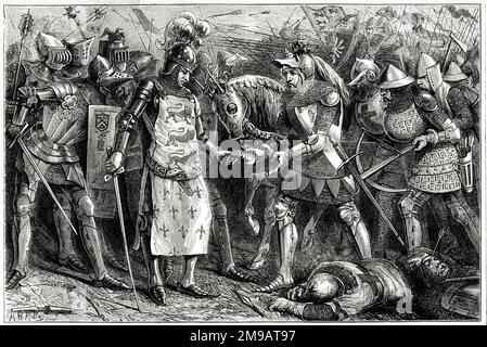Consegna del re Giovanni II di Francia nella battaglia di Poitiers, 19 settembre 1356, durante la guerra dei cent'anni (1337-1453). Foto Stock