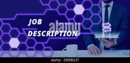 Descrizione lavoro scrittura a mano. Concetto di Internet Un documento che descrive le responsabilità di una posizione Foto Stock