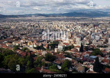 Quartiere di Atene visto dall'Acropoli, Atene, Grecia Foto Stock