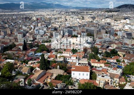 Quartiere di Atene visto dall'Acropoli, Atene, Grecia Foto Stock