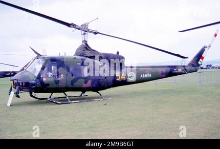 Armen - Agusta-Bell AB204B 03314 (msn 3193, Hkp3B, call-sign '54'), della Army Aviation School, al Middle Wallop International Air Show del 16 luglio 1988. (Armen - Aviazione dell'Esercito Svedese). Foto Stock