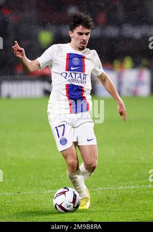 Vitinha di PSG durante il campionato francese Ligue 1 partita di calcio tra Stade Rennais e Parigi Saint-Germain il 15 gennaio 2023 al Roazhon Park di Rennes, Francia - Foto Jean Catuffe / DPPI Foto Stock