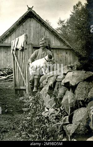 Soldato tedesco con il suo cane, WW1 Foto Stock