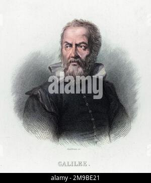 Galileo Galilei (1564-1642), il fisico italiano, matematico, astronomo e filosofo. Egli ha avuto difficoltà con la chiesa oltre la sua affermazione che il sole e non la terra, è al centro dell'universo. Foto Stock