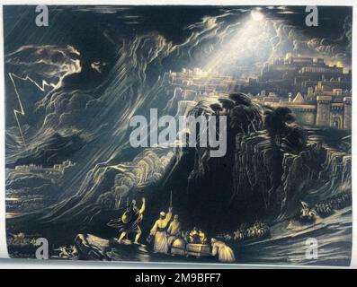 Giosuè comanda al sole e alla luna di rimanere fermo mentre difende la città di Gibeon (alleata con gli Israeliti) contro i cinque re degli Amorei. Foto Stock