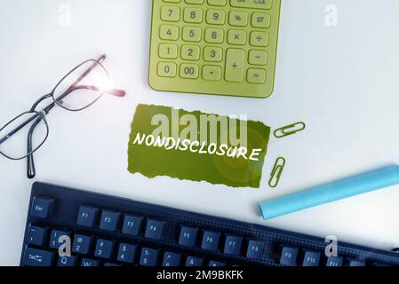 Visualizzazione concettuale non divulgazione. Informazioni o materiale riservato del contratto legale di concetto di affari Foto Stock
