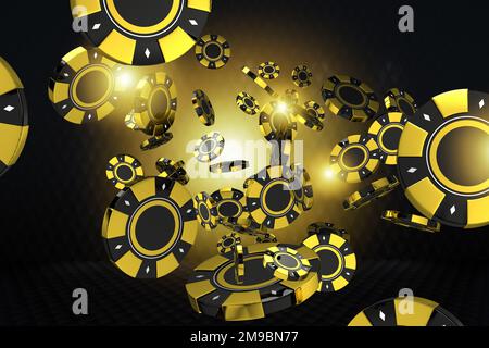 Golden Black Casino Game Tokens Blow Conceptual 3D Illustrazione resa Foto Stock