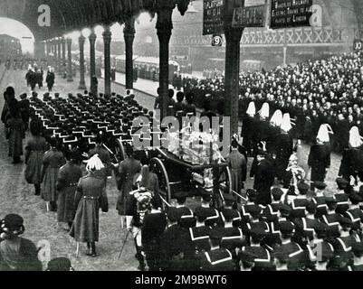 Arrivo alla stazione di Paddington della Gun Carriage, funerale di Re Giorgio V. Foto Stock