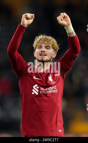 Wolverhampton, Regno Unito. 17th Jan, 2023. Harvey Elliott di Liverpool festeggia la vittoria durante la partita di ripetizione del terzo round della fa Cup a Molineux, Wolverhampton. Il credito per le immagini dovrebbe essere: Andrew Yates/Sportimage Credit: Sportimage/Alamy Live News Foto Stock