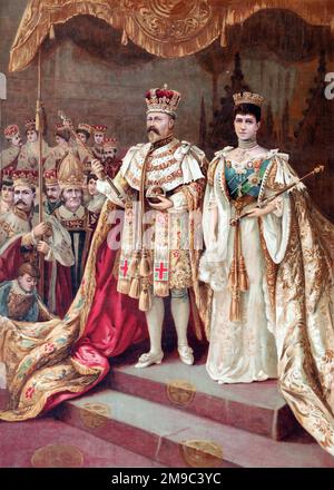 Incoronazione del re Edoardo VII e della regina Alexandra all'Abbazia di Westminster, Londra. Foto Stock