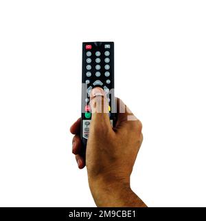 Mano che tiene la televisione remote Foto Stock