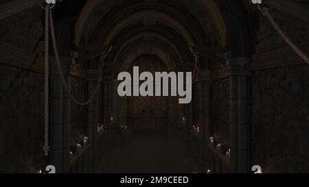 3d-illustrazione di un oscuro e nebbioso fantasy cdungeon Foto Stock