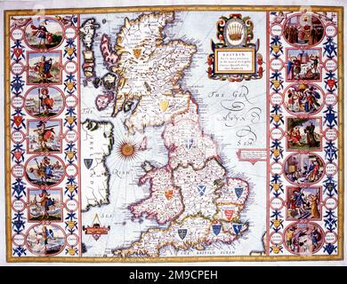 Mappa della Gran Bretagna e dell'Etarchia anglosassone - Divisione dei Regni Foto Stock