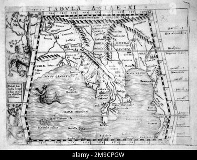 Mappa del 16th° secolo del Bengala, dell'India e dell'Asia sudorientale Foto Stock