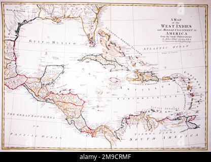 Mappa del 18th° secolo delle Indie Occidentali e dell'America Centrale Foto Stock