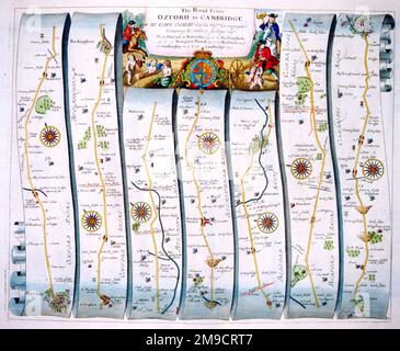 Mappa della strada da Oxford a Cambridge, Inghilterra Foto Stock