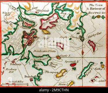 Mappa del 19th° secolo del porto cittadino di Boston Foto Stock