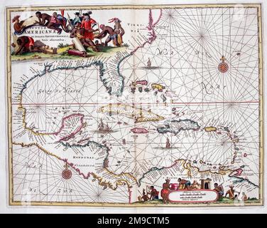 Mappa del 17th ° secolo del Golfo del Messico Foto Stock