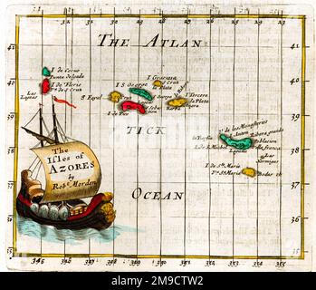 Mappa del 17th ° secolo delle Azzorre Foto Stock