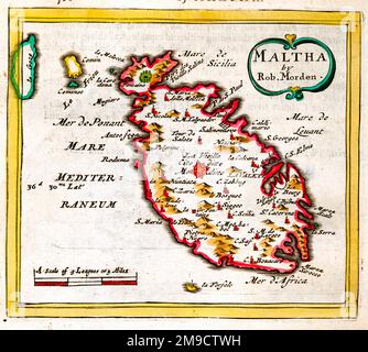 Mappa del 17th° secolo di Malta Foto Stock