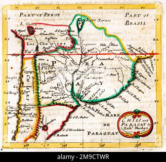 Mappa del 17th ° secolo del Cile e Paraguay Foto Stock