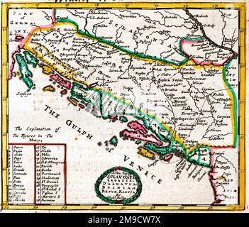 Mappa del 17th° secolo di Sclavonia, Croazia, Dalmazia, Bosnia e il Golfo di Venezia etc Foto Stock