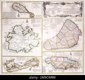 Indie occidentali - Saint Kitts, Antigua, Bermuda, Barbados e Giamaica - Dominia Anglorum a præcipuis Insulis Americæ Foto Stock