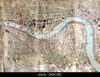 Mappa del 19th° secolo dei moli di Londra, di Wapping e di Shadwell (estratto) Foto Stock