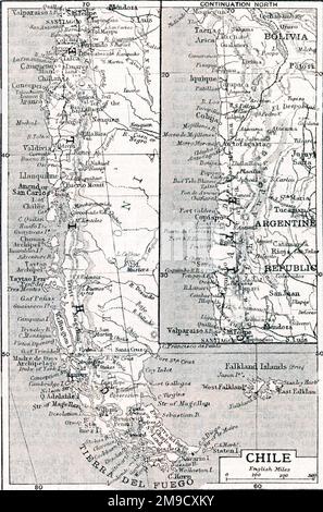 Mappa del Cile, Sud America Foto Stock