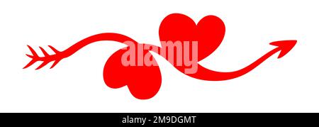 Due cuori intrecciati per San Valentino, dipinti a mano con pennello e inchiostro Illustrazione Vettoriale