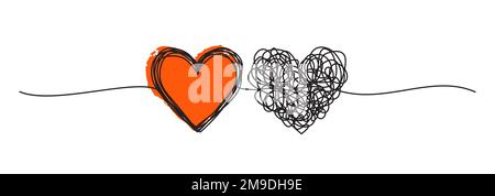 Banner con due cuori groppati disegnati a mano Illustrazione Vettoriale