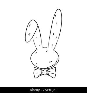 Divertente coniglietto in stile doodle disegnato a mano. Coniglietto carino seduto. Animale domestico. Attività della pagina di colorazione. Isolato su sfondo bianco Illustrazione Vettoriale