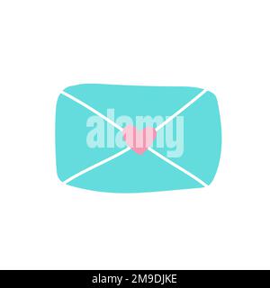 Semplice barzelletta disegnata a mano di una busta sigillata con un cuore. Elemento di design romantico Vector isolato su sfondo bianco Illustrazione Vettoriale