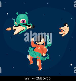 astronauti e alieni Illustrazione Vettoriale