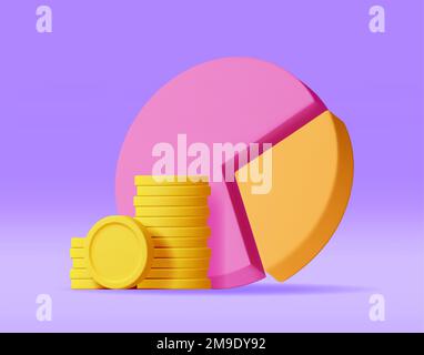 3D diagramma a torta con monete d'oro Illustrazione Vettoriale