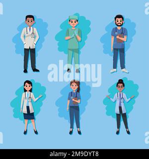 sei medici personale lavoratori Illustrazione Vettoriale