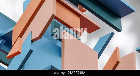 illustrazione di forma geometrica astratta arancione e blu 3d Foto Stock