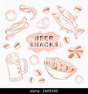 birra snack schizzo disegno vettoriale disegno a mano Illustrazione Vettoriale