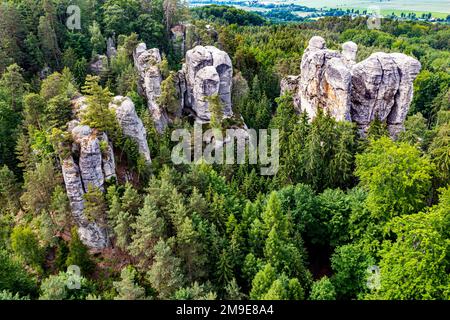 Aereo della città di roccia Hruba Skala, paradiso boemo, Repubblica Ceca Foto Stock