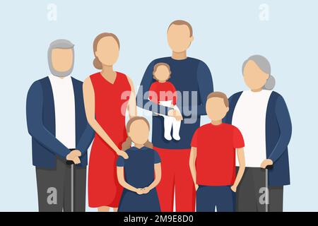 Famiglia. Nonni, genitori e figli. Illustrazione vettoriale. Illustrazione Vettoriale