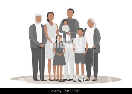 Nonni, genitori e figli. Famiglia unita. Illustrazione vettoriale. Illustrazione Vettoriale